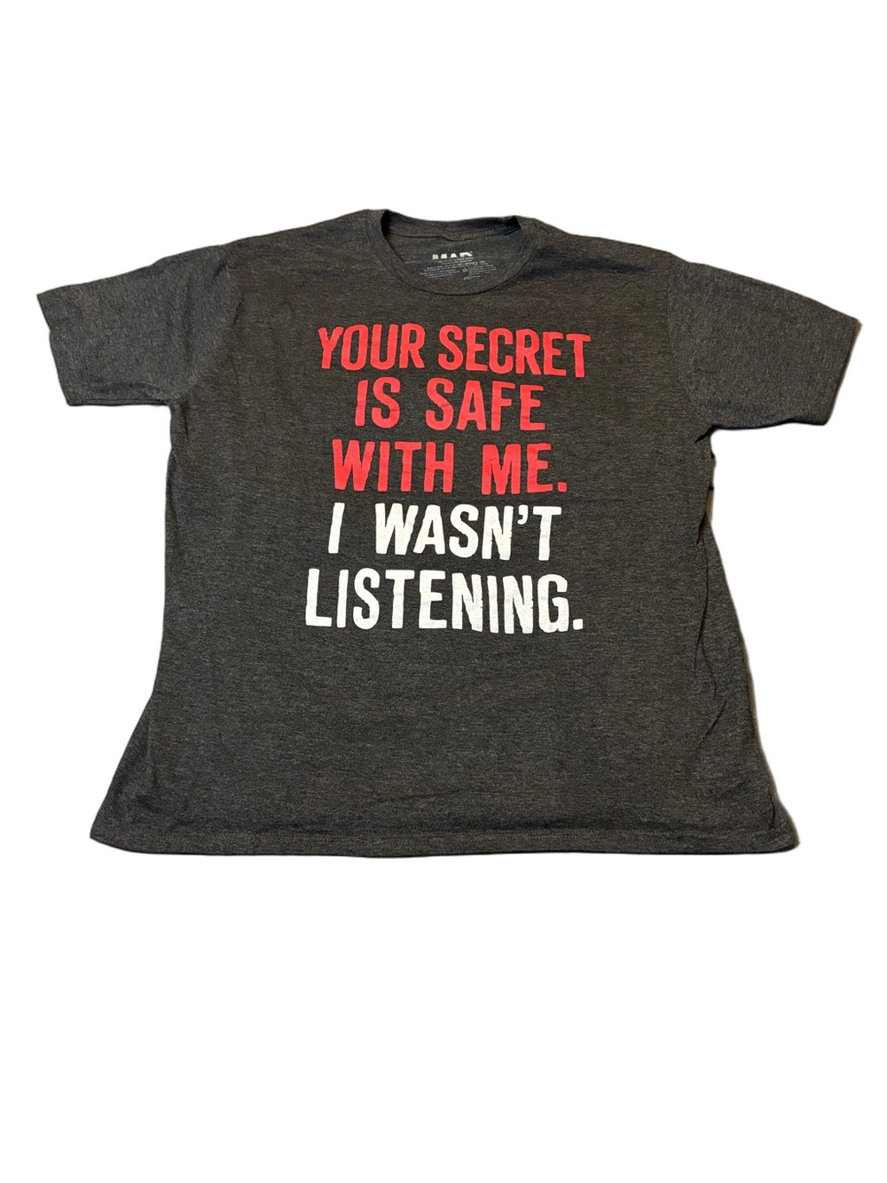 MAD Engine Your Secret Is Safe With Me Graphic Tee Gray Sz XL